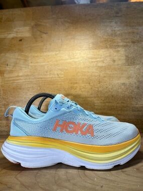 Hoka One One Bondi 8 Womens Size 9 Wide Running Shoes Sneakers Blue Yellow